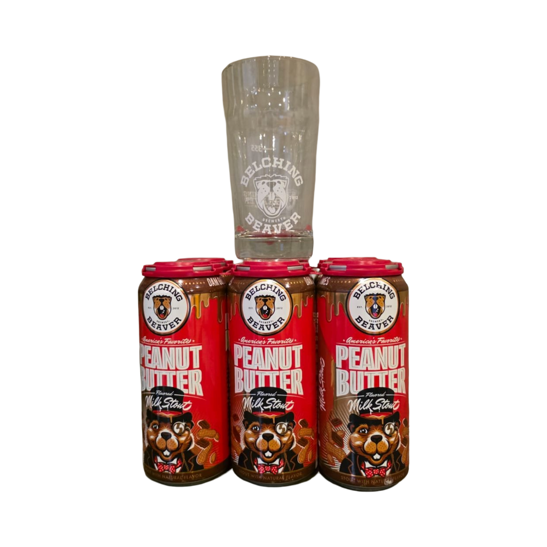 Paquete Belching Beaver Peanut Butter con vaso