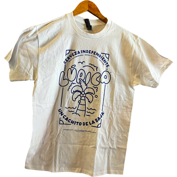 Camiseta Lúdica Blanca, estampado azul