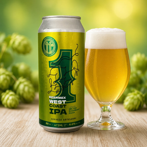 Cardera Beermex West Coast IPA servida en su copa