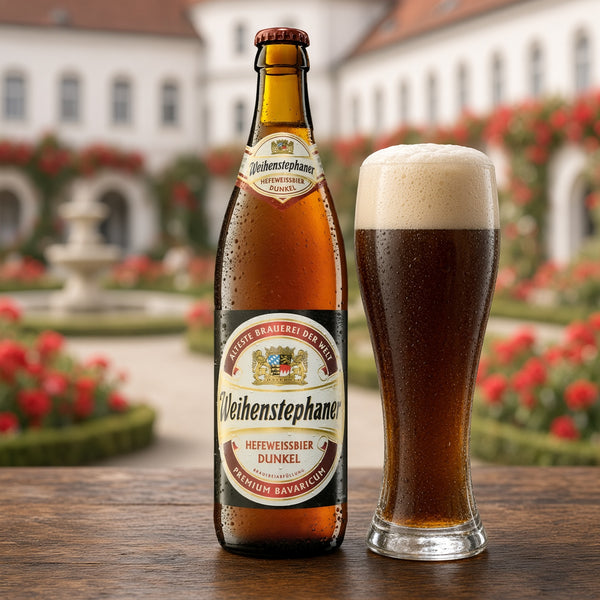 Weihenstephaner Hefeweissbier Dunkel servida en su copa