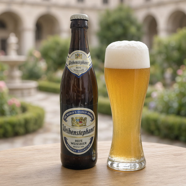 Weihenstephaner Hefeweissbier servida en su copa