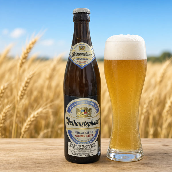 Weihenstephaner Hefeweissbier Sin Alcohol servida en su copa