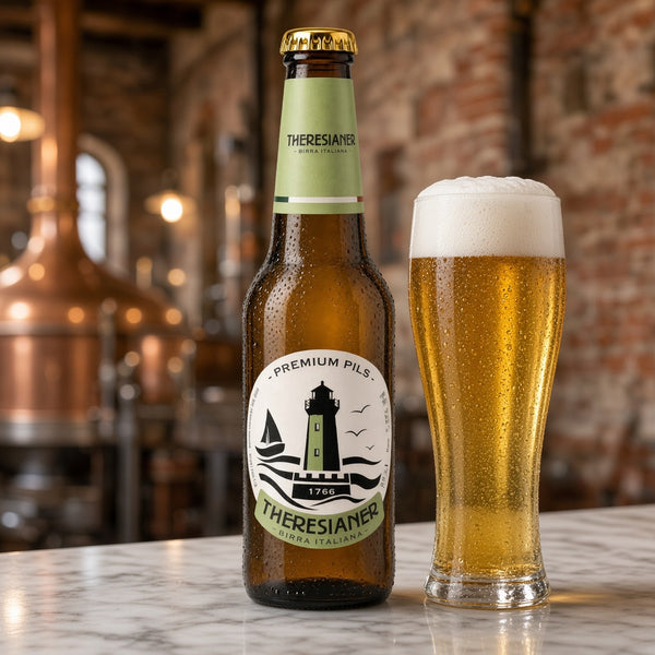 Theresianer Premium Pils servida en su copa