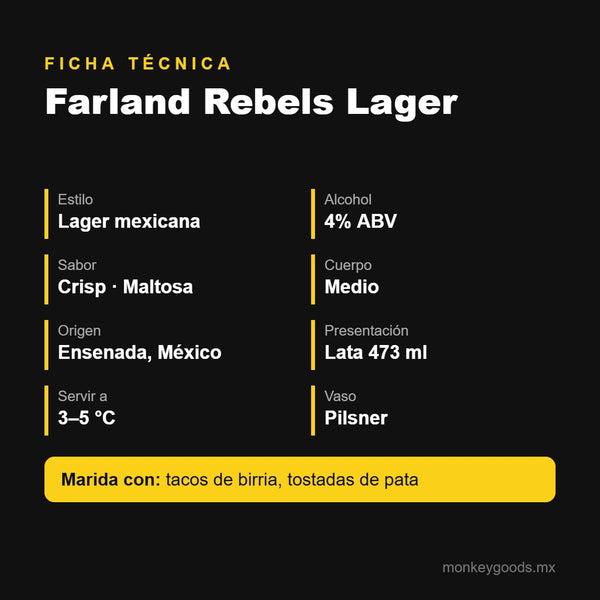 Ficha técnica Farland Rebels Lager