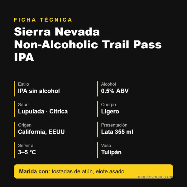 Ficha técnica Sierra Nevada Non-Alcoholic Trail Pass IPA