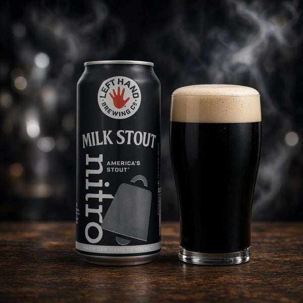 Left Hand Milk Stout Nitro servida en su copa