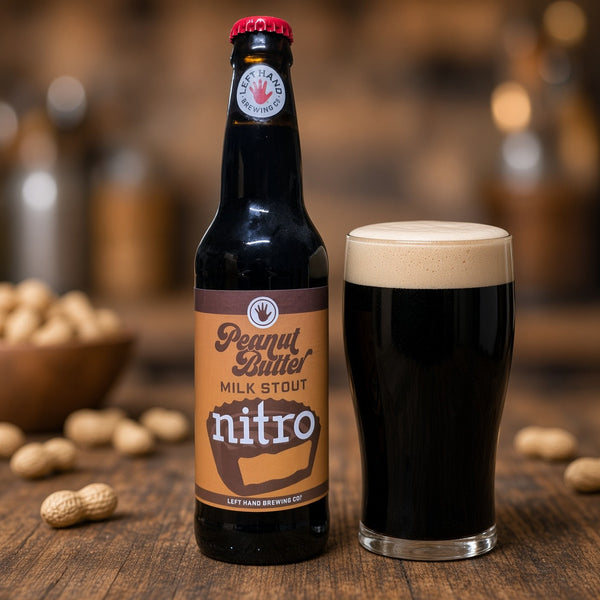 Left Hand Peanut Butter Nitro Milk Stout servida en su copa