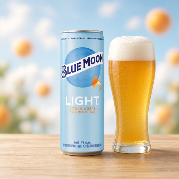 Blue Moon Light Citrus Wheat servida en su copa