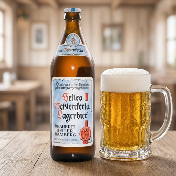 Schlenkerla Helles Lagerbier servida en su copa