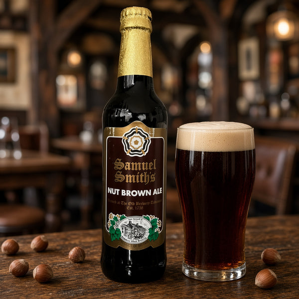 Samuel Smith Nut Brown Ale servida en su copa