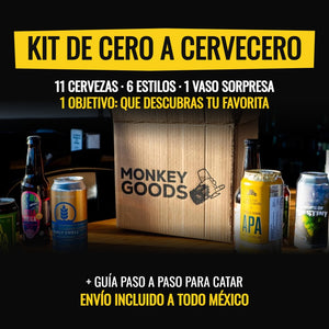 Kit de Cero a Cervecero: caja con 11 cervezas artesanales, 6 estilos y 1 vaso sorpresa