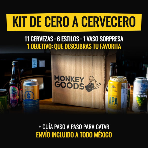 Kit de Cero a Cervecero: caja con 11 cervezas artesanales, 6 estilos y 1 vaso sorpresa