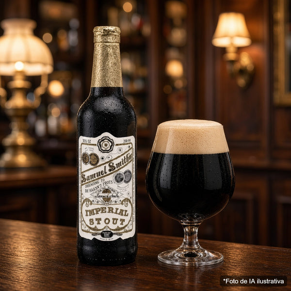 Samuel Smith Imperial Stout servida en su vaso