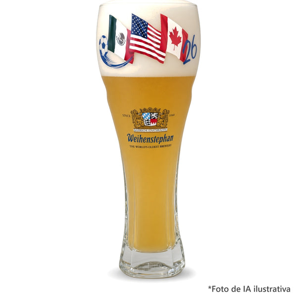 Vaso Weihenstephan Mundial 2026 servido con cerveza